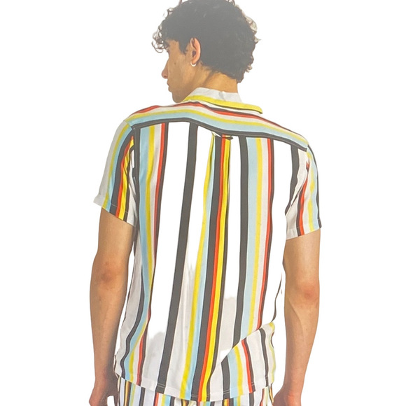 ISLAND HAZE Vertical Striped Button-Up Shirt Retro Resort Coastal Grandson M EUC - Picture 3 of 15